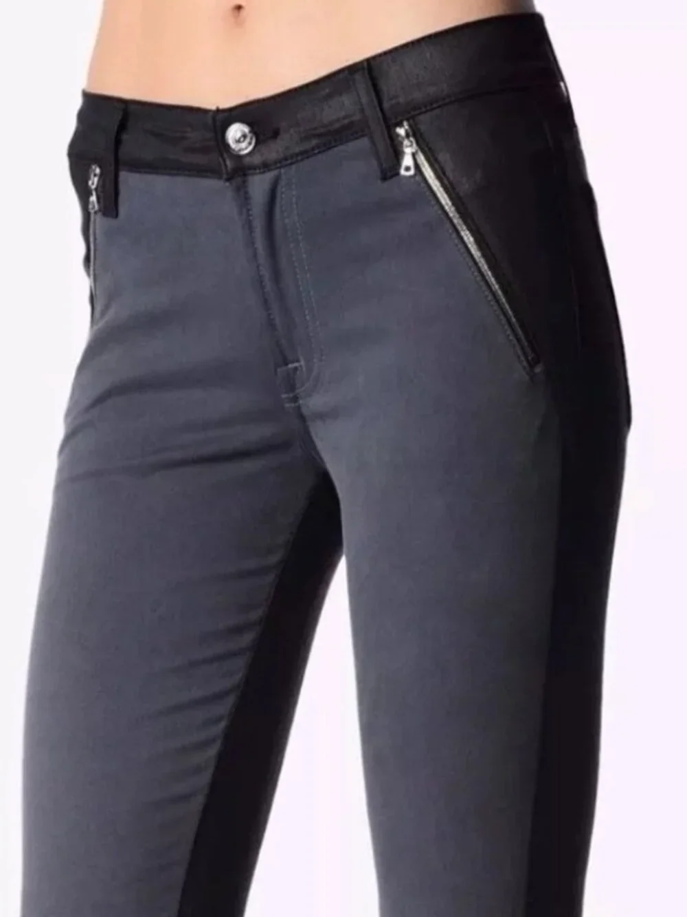 NWOT 7 For All Mankind Two-Toned Skinny Zip Jeans Brushed Sateen/Coated Denim 26